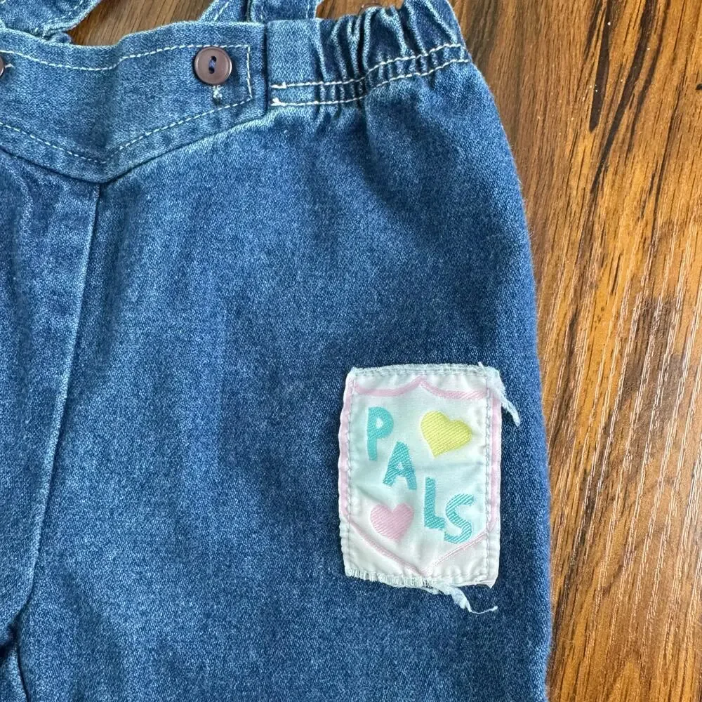 Vintage Tot Trends PALS Baby Overalls 18M Denim Suspenders Pink Cuffs